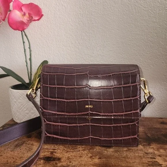 JW PEI Brown Mini Flap Croc Crossbody Purse Shoulder Bag NWOT
